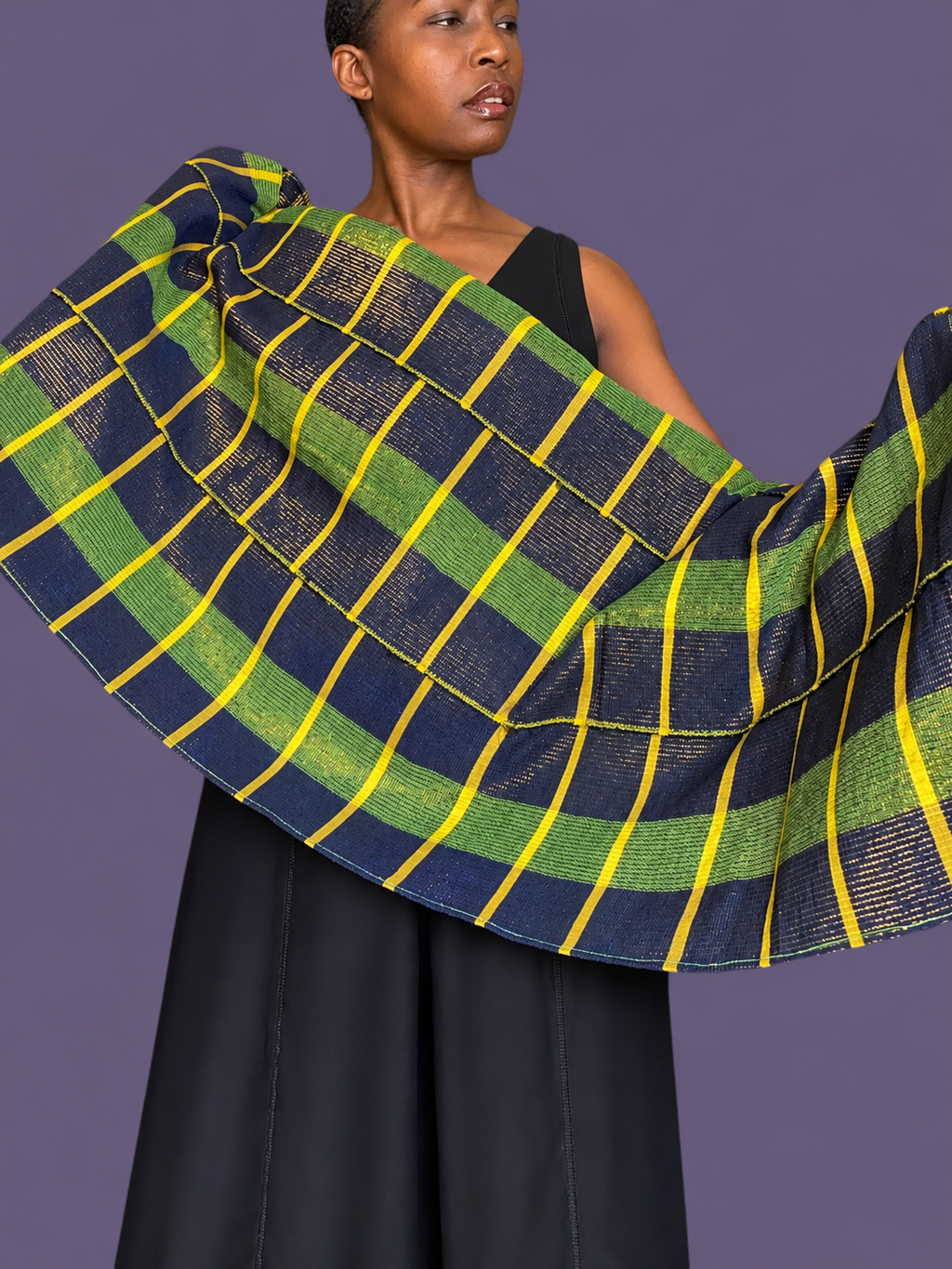 Manjak Handwoven Shawl | Bleenj Cloth| Deep Purple, Lime and Gold| Ayo & Aye