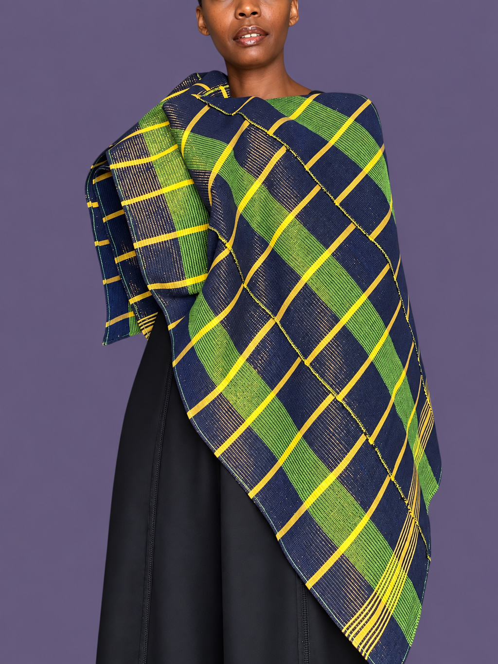Manjak Handwoven Shawl | Bleenj Cloth| Deep Purple, Lime and Gold| Ayo & Aye