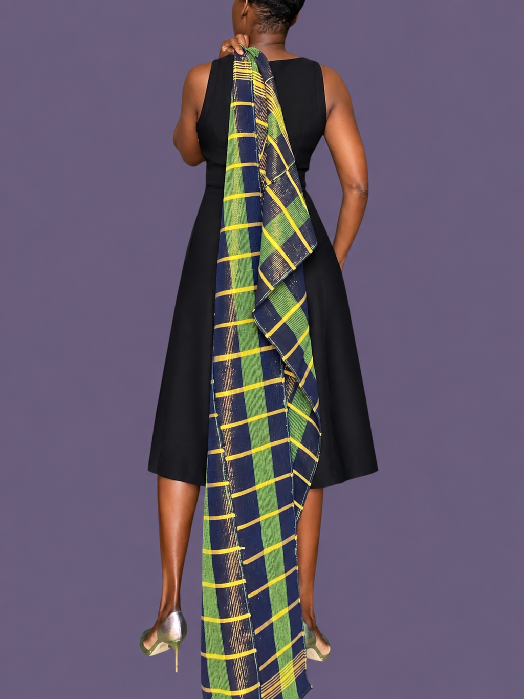 Manjak Handwoven Shawl | Bleenj Cloth| Deep Purple, Lime and Gold| Ayo & Aye