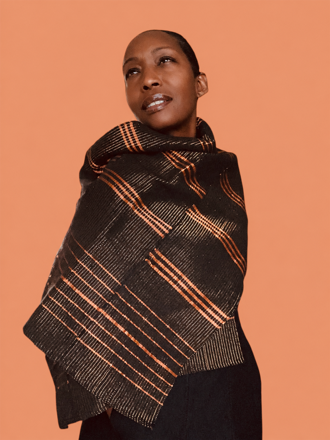 Manjak Handwoven Shawl | Bleenj Cloth | Black and Coral | Ayo & Aye