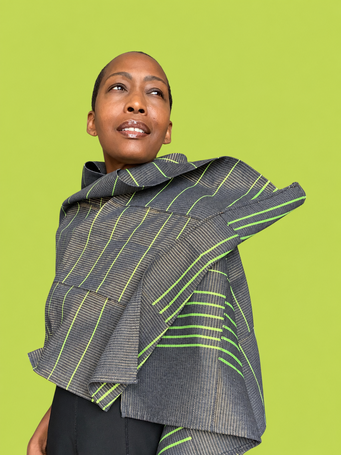 Manjak Handwoven Shawl | Bleenj Cloth| Charcoal and Lime | Ayo & Aye
