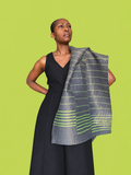 Manjak Handwoven Shawl | Bleenj Cloth| Charcoal and Lime | Ayo & Aye