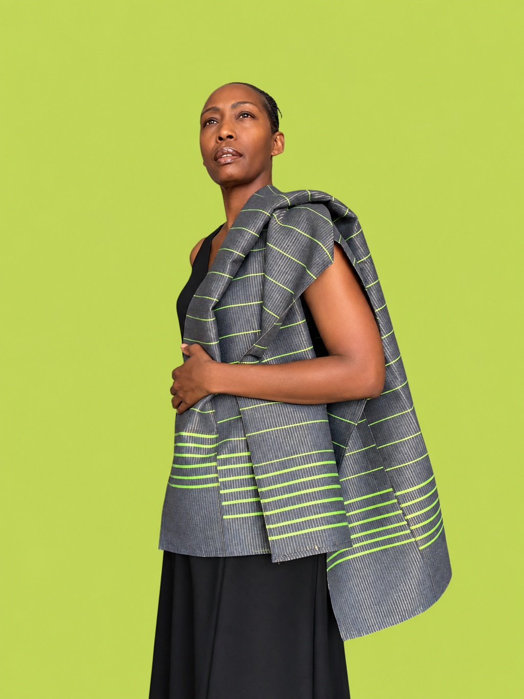 Manjak Handwoven Shawl | Bleenj Cloth| Charcoal and Lime | Ayo & Aye