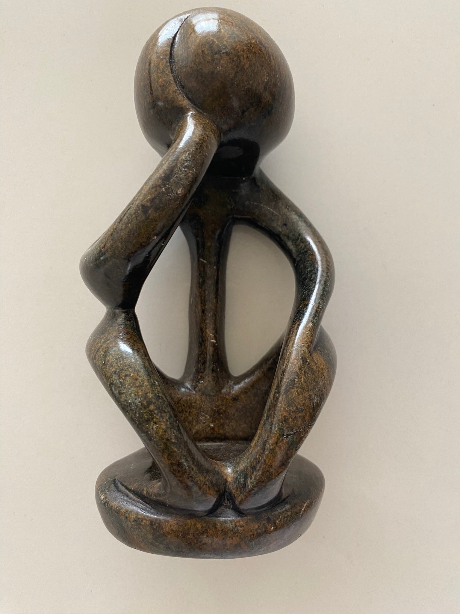 Thinker Stone Sculpture, Hand Carved Serpentine from Zimbabwe (01)