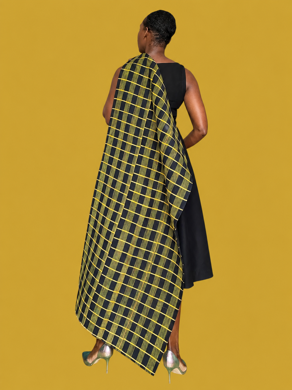 Manjak Handwoven Shawl | Bleenj Cloth| Black and Yellow Check | Ayo & Aye