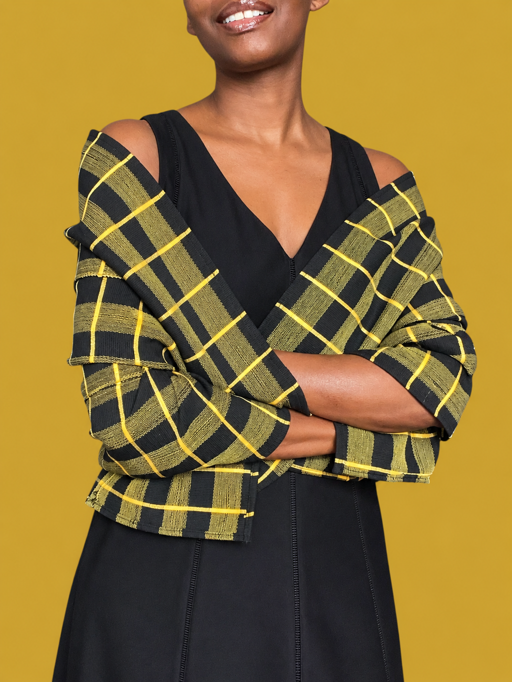 Manjak Handwoven Shawl | Bleenj Cloth| Black and Yellow Check | Ayo & Aye