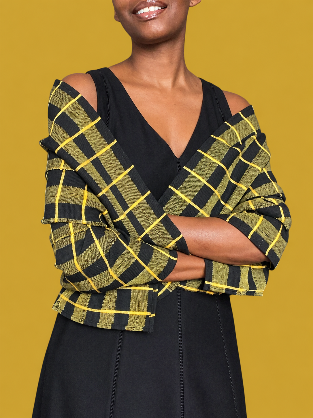 Manjak Handwoven Shawl | Bleenj Cloth| Black and Yellow Check | Ayo & Aye